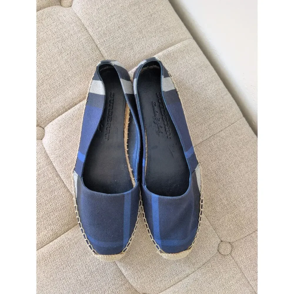 Burberry Hodgeson Canvas Check Espadrilles in Indigo size 38.5